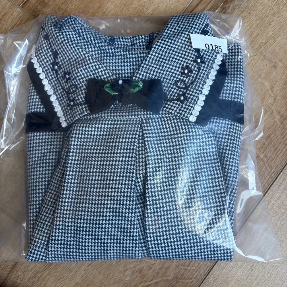 VTG Rare Editions 24M Toddler Girls Houndstooth Sailor Collar Dress Navy Blue